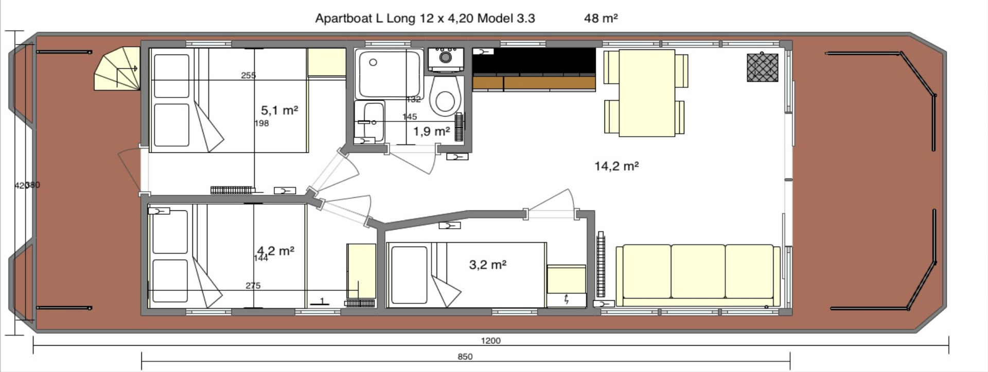 Houseboat Apartboat L-Long 2 Bedrooms 32.00 m² 2