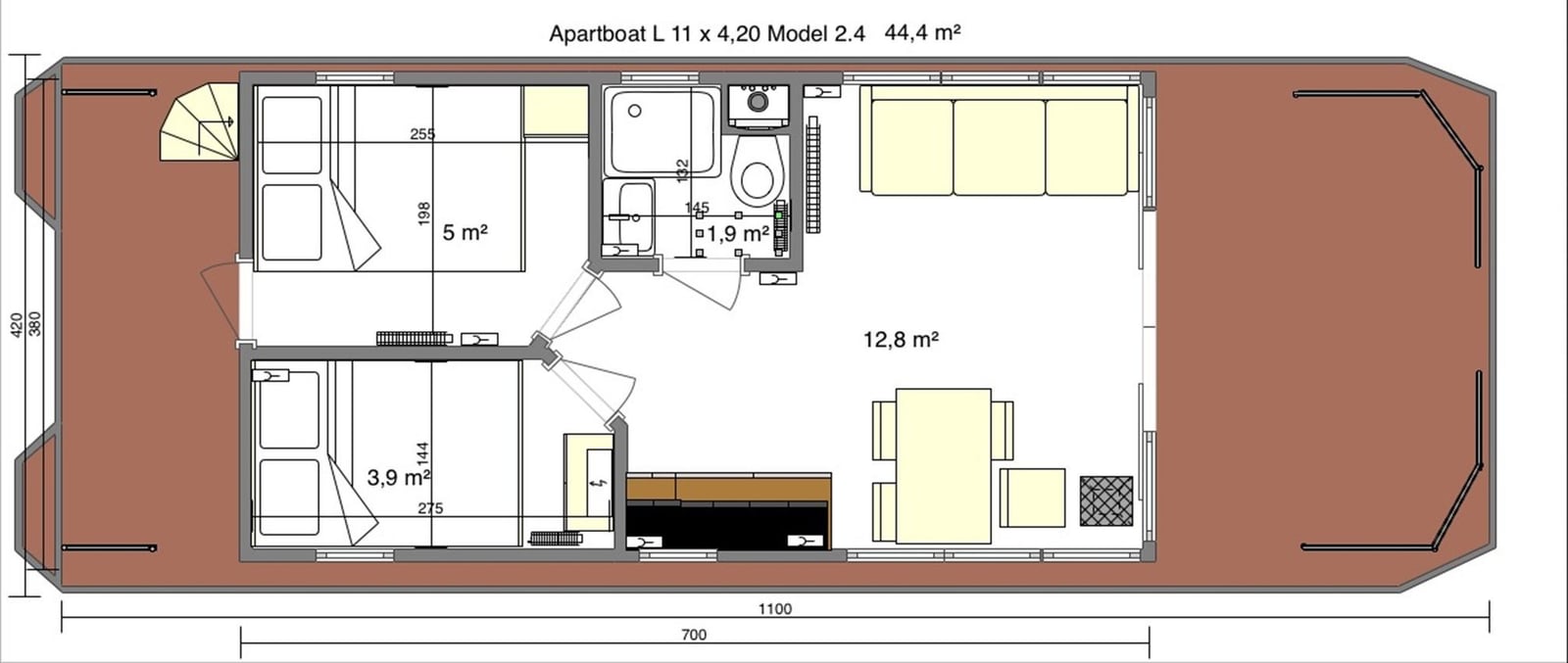 Houseboat Apart L 2 Bedrooms 47.46 m² 10